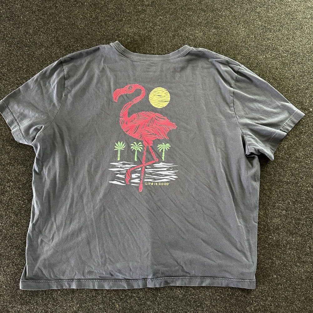Life is Good Mens XXL Crusher Tee Navy Flamingo Palm Tree Graphic T-Shirt